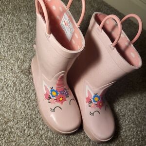 Western Chief Pink Floral Unicorn Kids Rain Boots